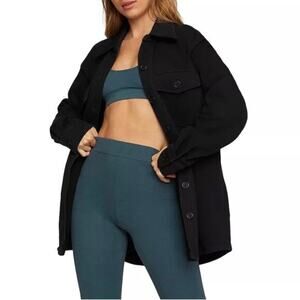 Good American Fleece Button Black Shacket Cotton Women’s 5/6 2XL